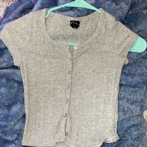 Grey button up cropped shirt